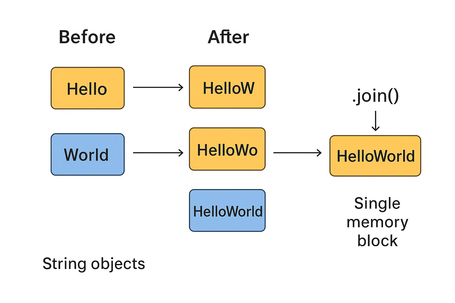 Python string concatenation memory example: += vs join()