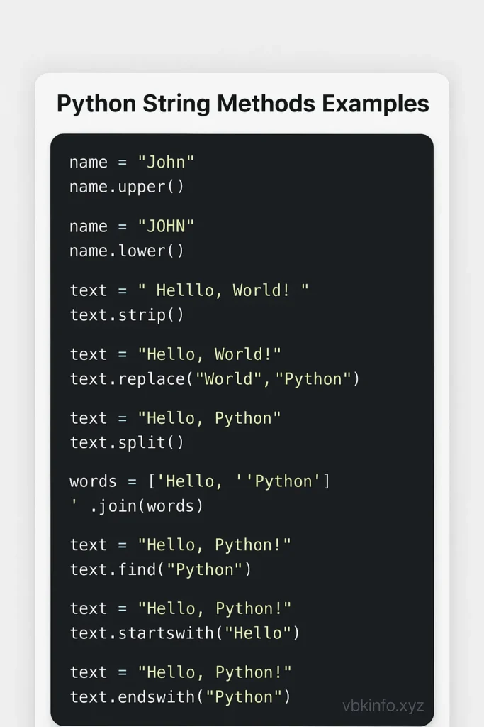 Python string methods with examples code screenshot